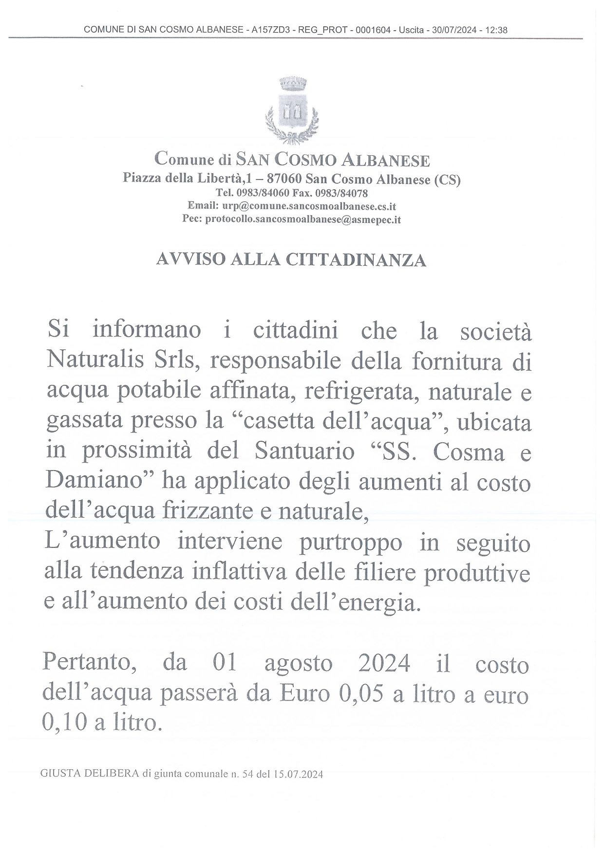 AVVISO ALLA CITTADINANZA